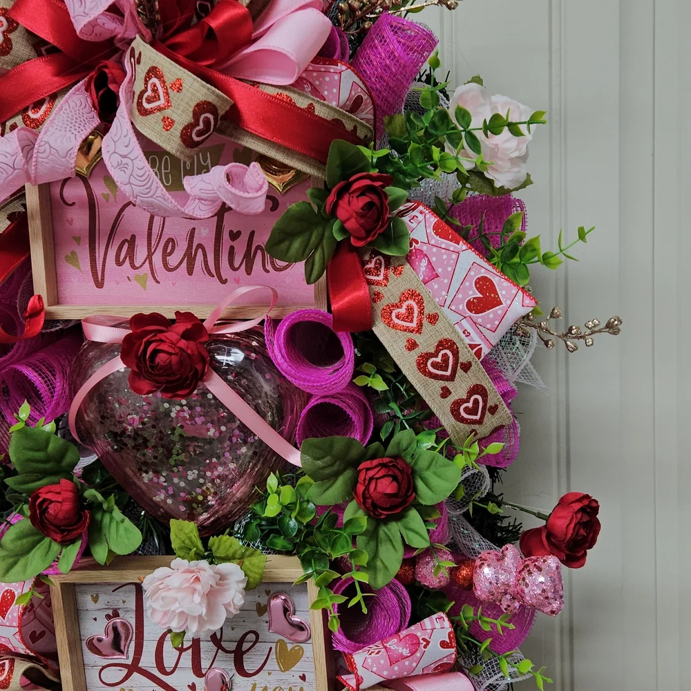Valentine's Day Wreath with Red and Pink Accents